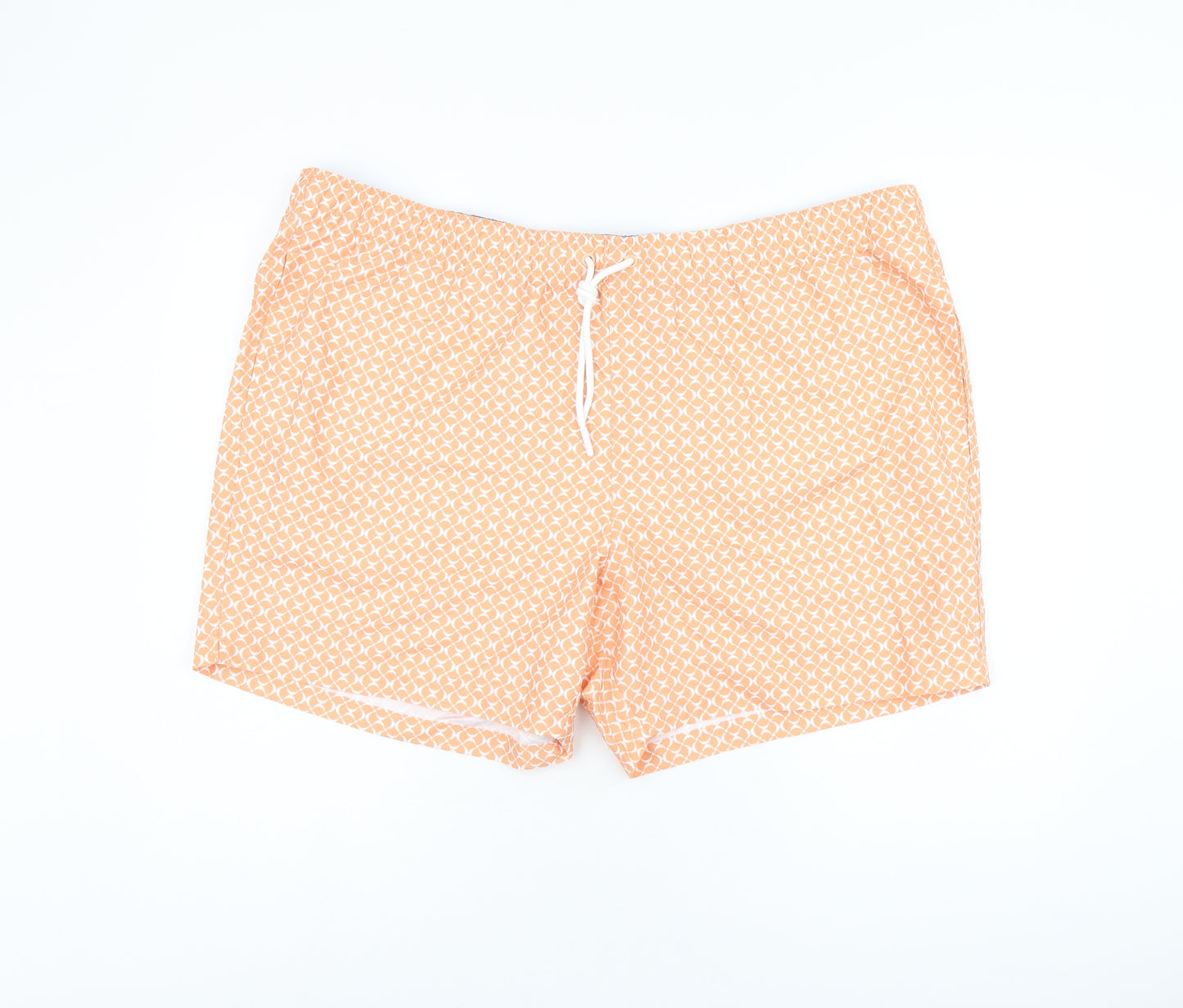 Marks and Spencer Mens Orange Geometric Polyester Bermuda Shorts Size 3XL Regular Drawstring - Swim Shorts