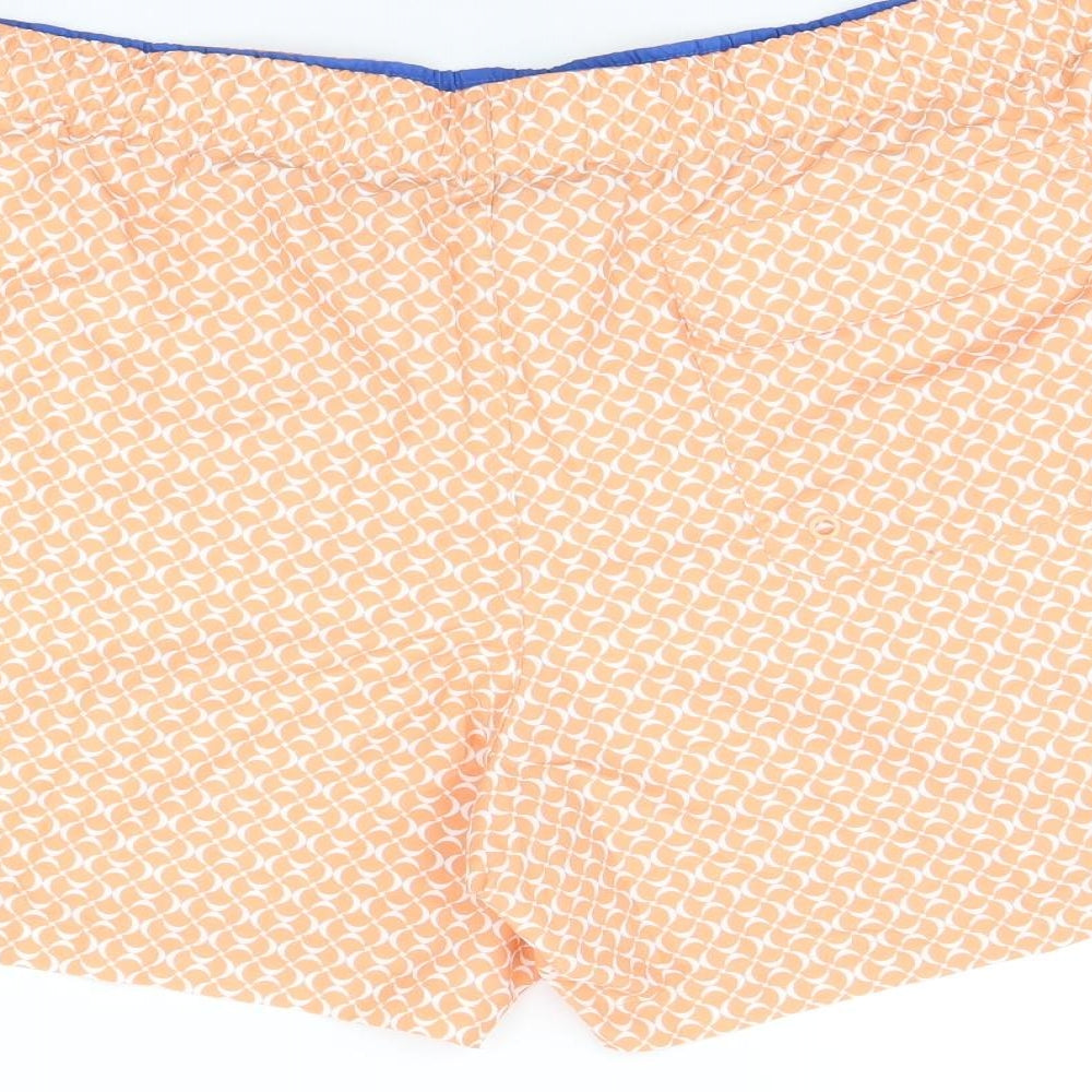 Marks and Spencer Mens Orange Geometric Polyester Bermuda Shorts Size 3XL Regular Drawstring - Swim Shorts
