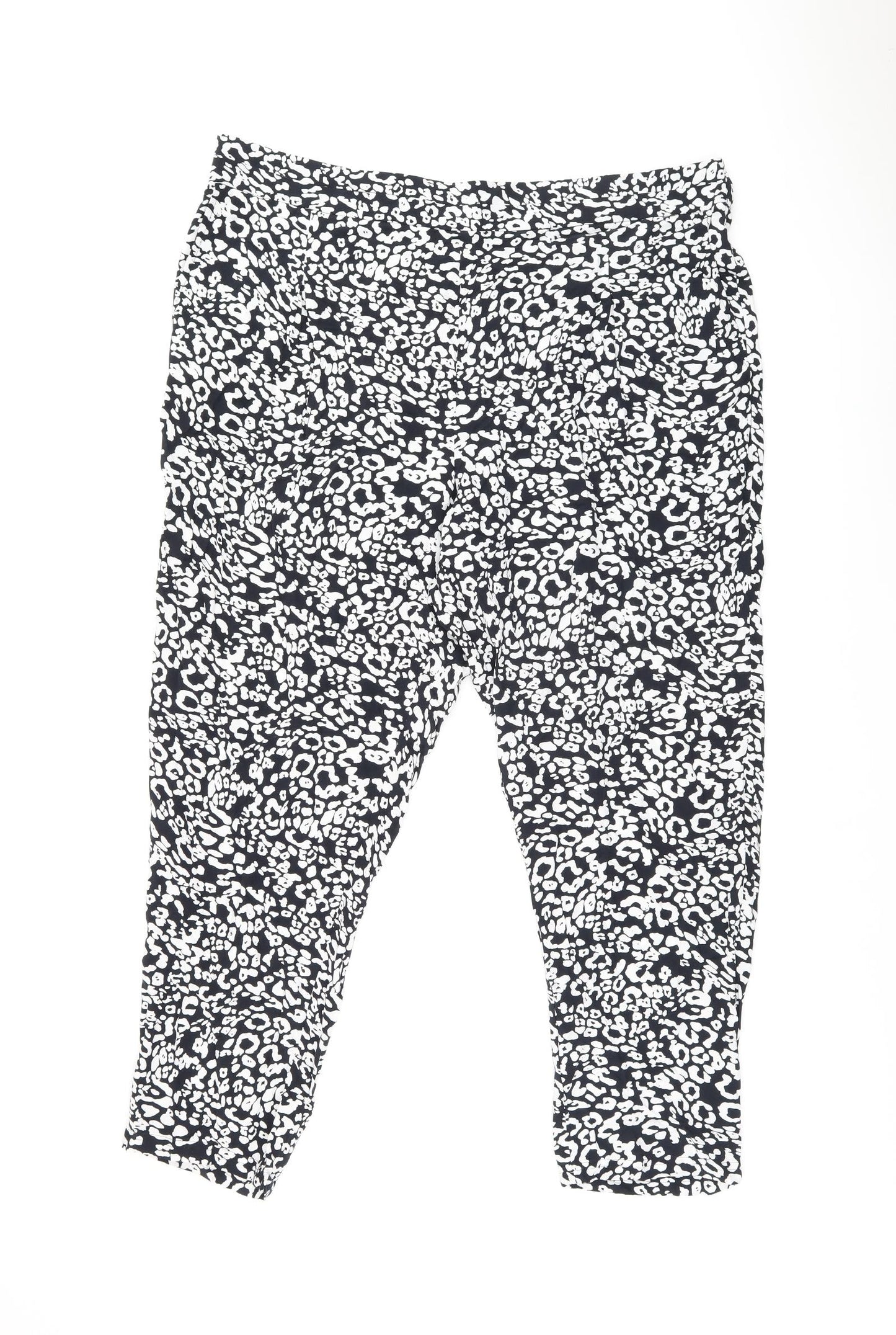 Marks and Spencer Womens Black Animal Print Viscose Trousers Size 22 L26 in Regular