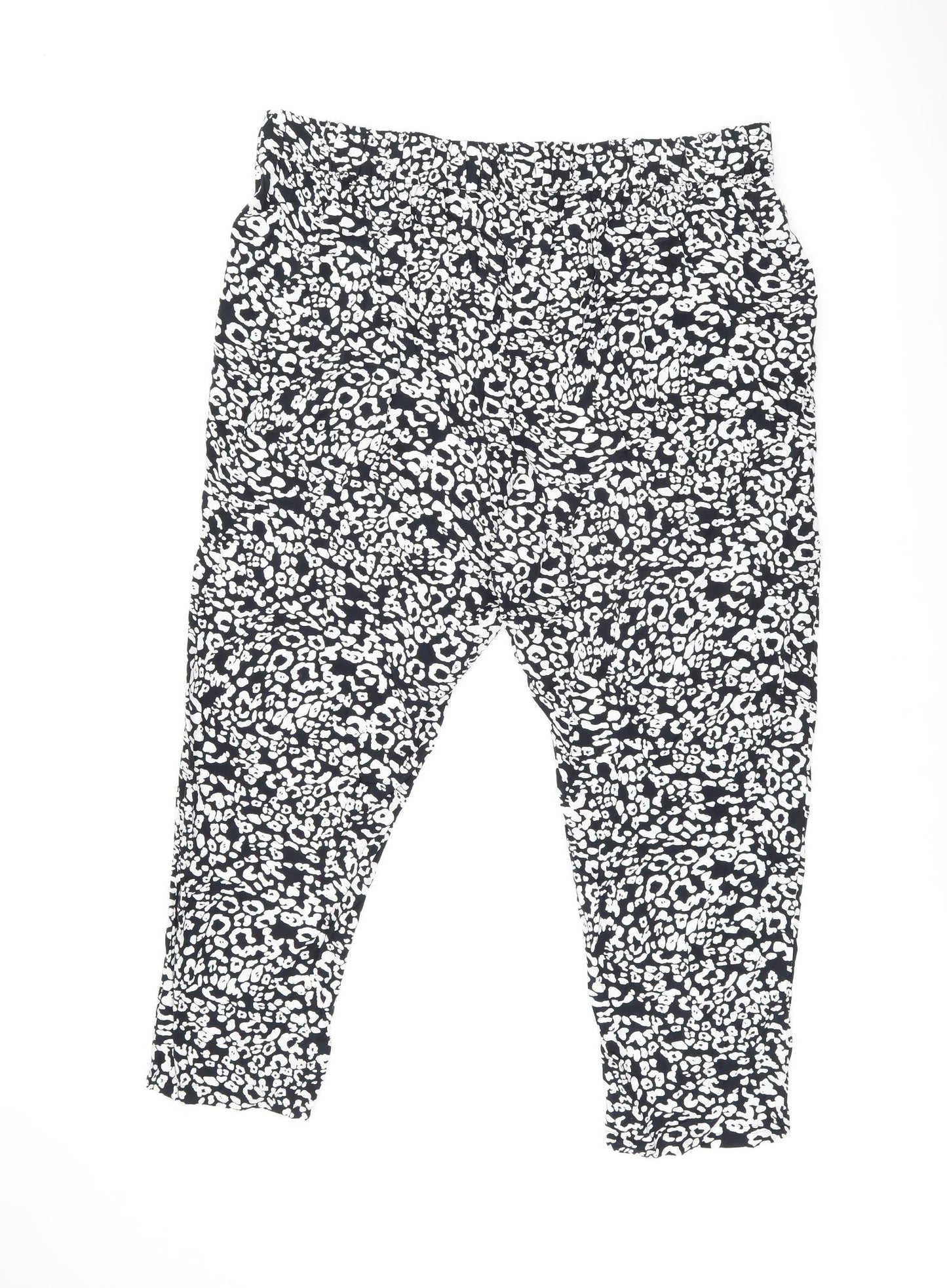 Marks and Spencer Womens Black Animal Print Viscose Trousers Size 22 L26 in Regular