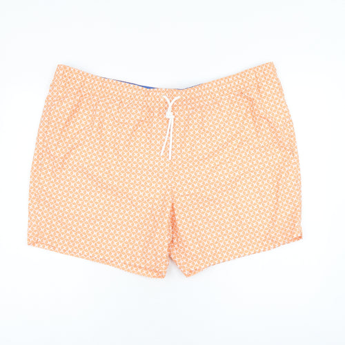 Marks and Spencer Mens Orange Geometric Polyester Bermuda Shorts Size 3XL Regular Drawstring - Swim Shorts