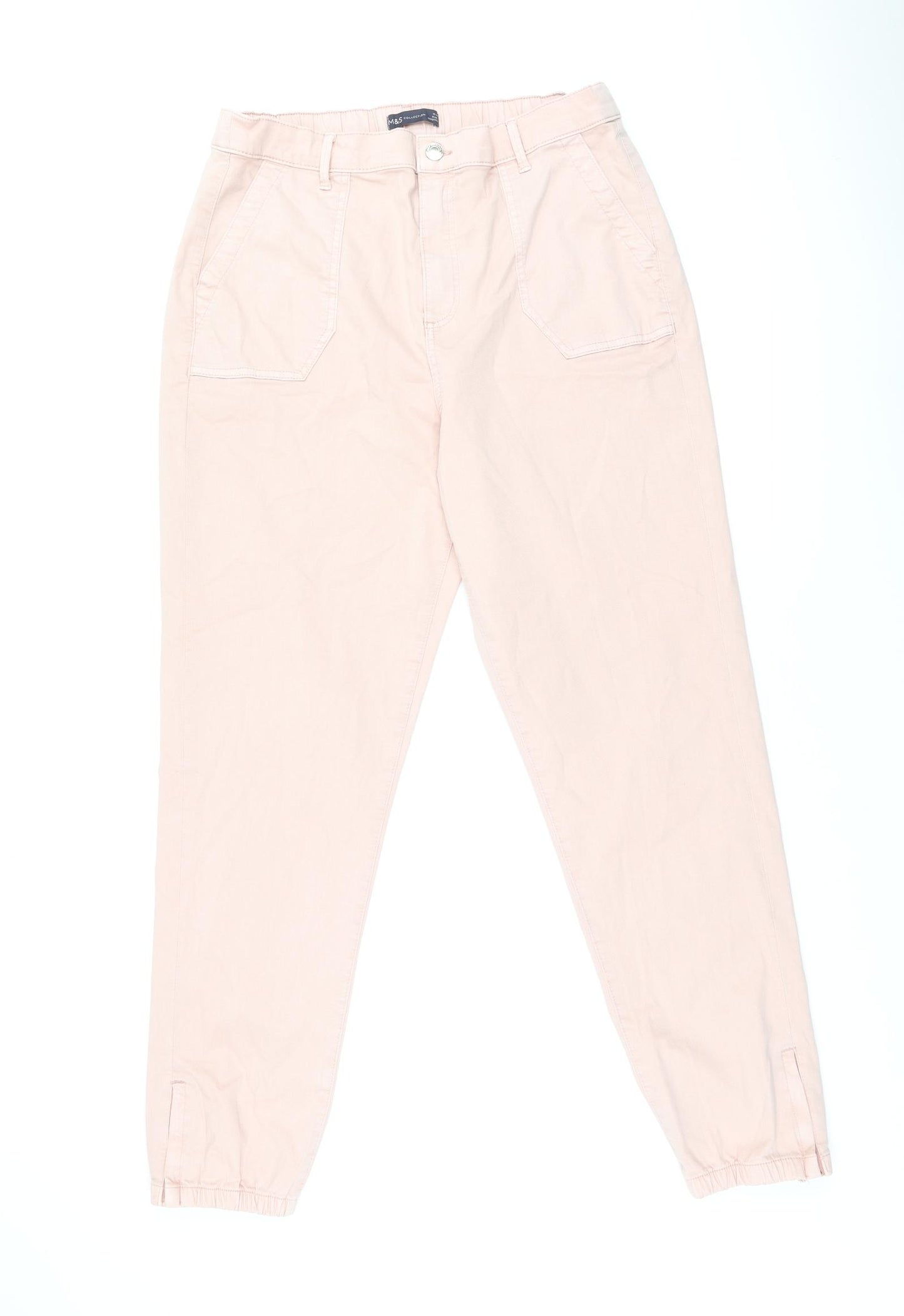 Marks and Spencer Womens Pink Cotton Tapered Jeans Size 16 L30.5 in Regular Zip
