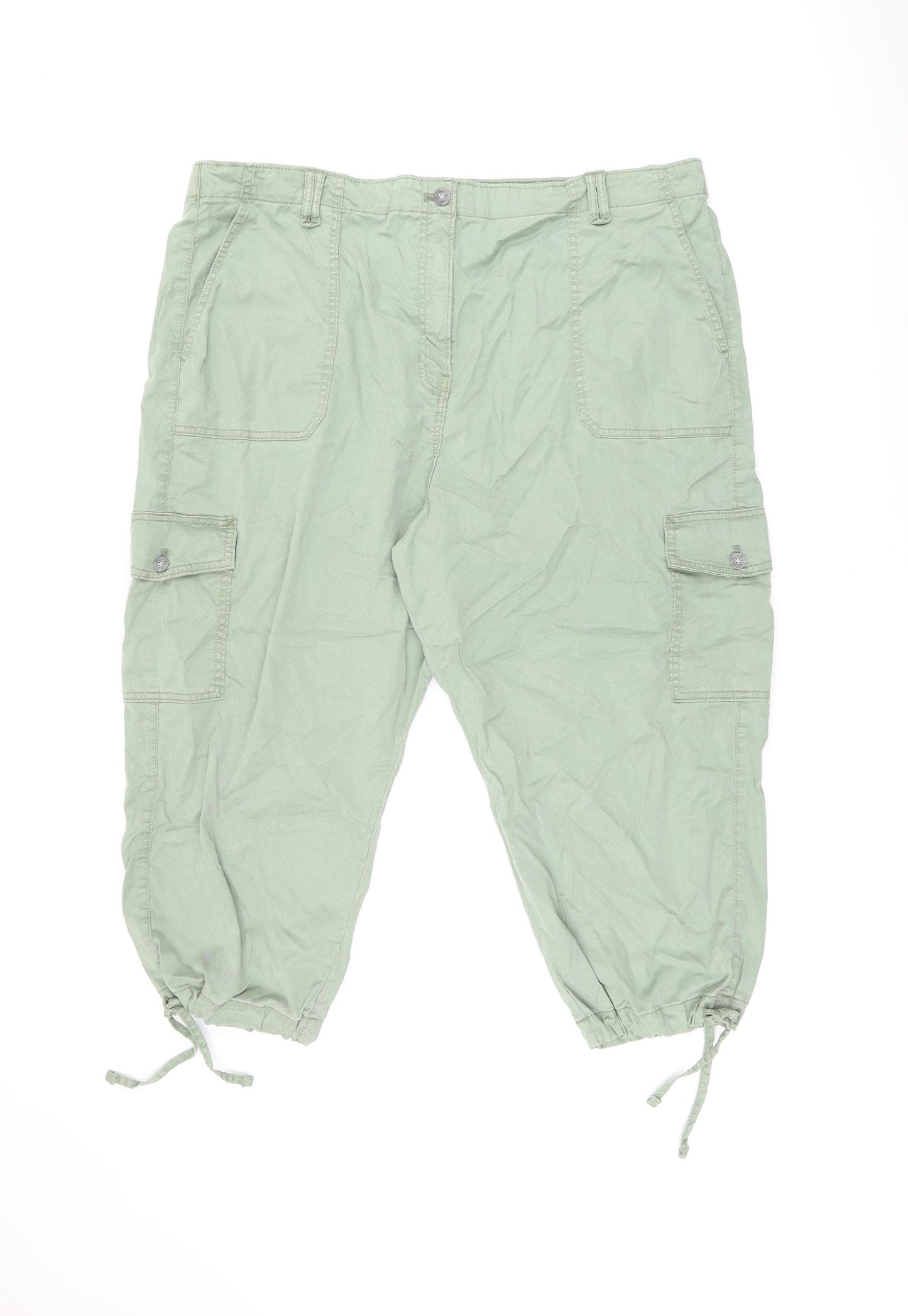 Marks and Spencer Womens Green Lyocell Cargo Trousers Size 24 L22 in Regular Zip