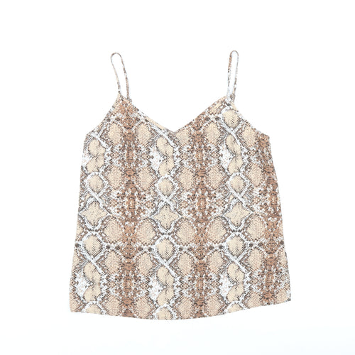 Marks and Spencer Womens Brown Animal Print Polyester Camisole T-Shirt Size 12 V-Neck - Snake Print
