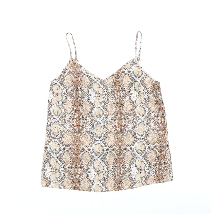 Marks and Spencer Womens Brown Animal Print Polyester Camisole T-Shirt Size 12 V-Neck - Snake Print