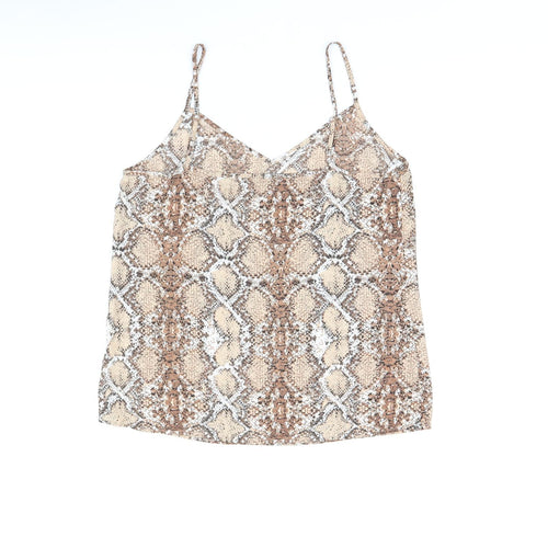 Marks and Spencer Womens Brown Animal Print Polyester Camisole T-Shirt Size 12 V-Neck - Snake Print