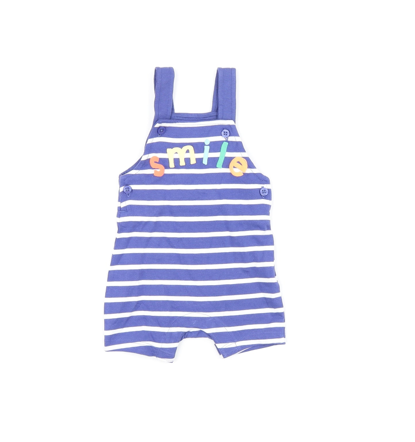 Marks and Spencer Baby Blue Striped Cotton Dungaree One-Piece Size 0-3 Months Snap