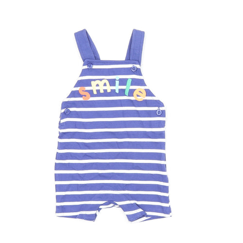 Marks and Spencer Baby Blue Striped Cotton Dungaree One-Piece Size 0-3 Months Snap - Smile