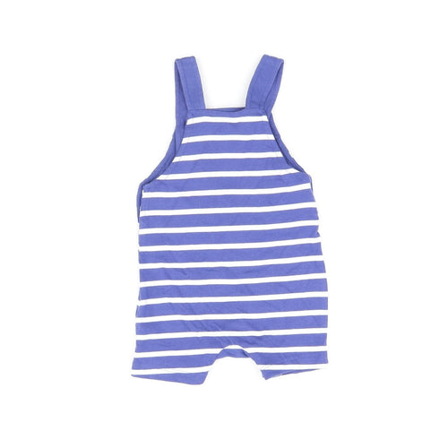 Marks and Spencer Baby Blue Striped Cotton Dungaree One-Piece Size 0-3 Months Snap - Smile