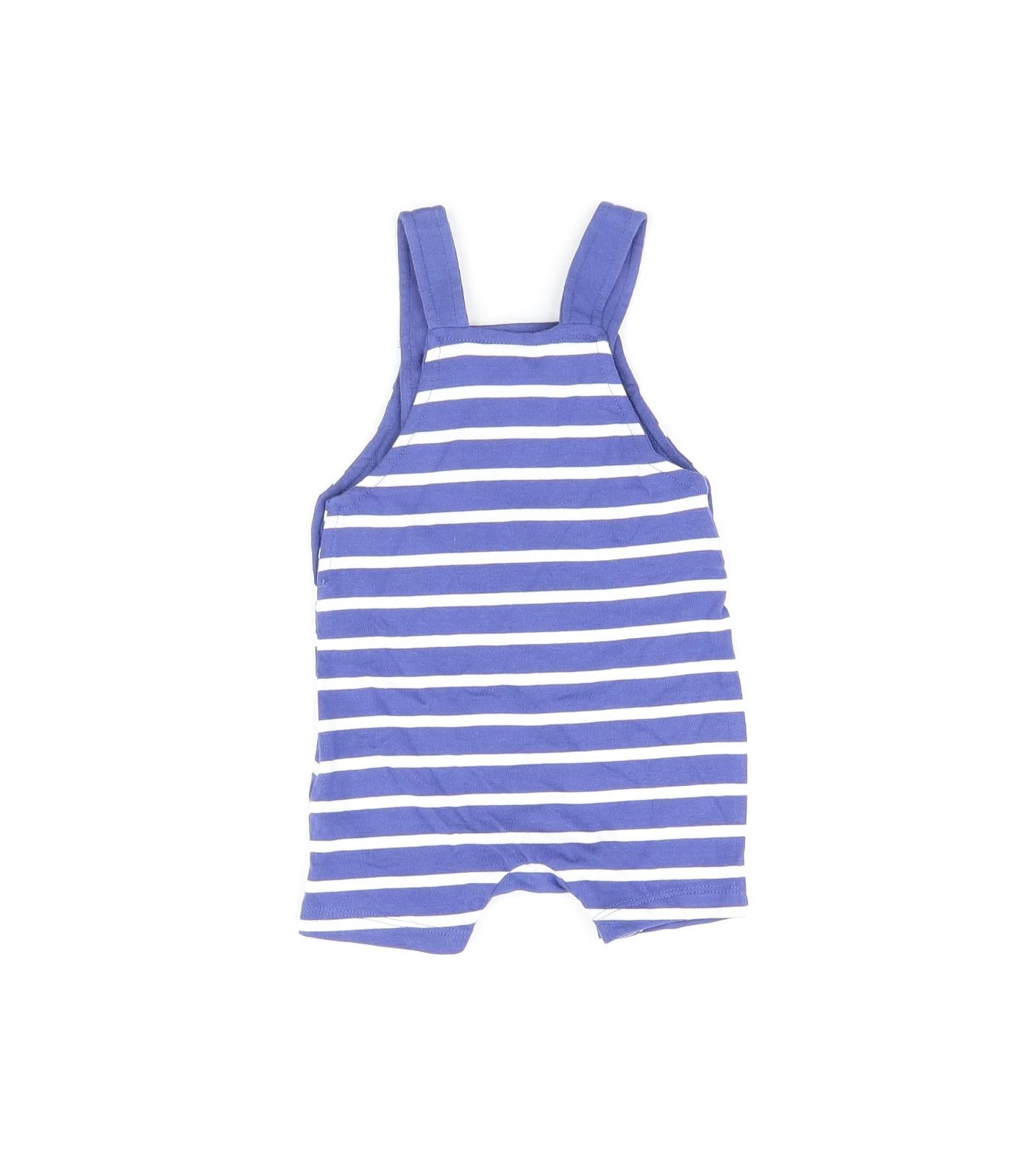 Marks and Spencer Baby Blue Striped Cotton Dungaree One-Piece Size 0-3 Months Snap - Smile