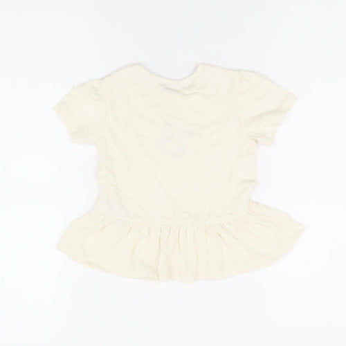 Marks and Spencer Girls Ivory Cotton Basic T-Shirt Size 12-18 Months Round Neck Snap - Panda Print