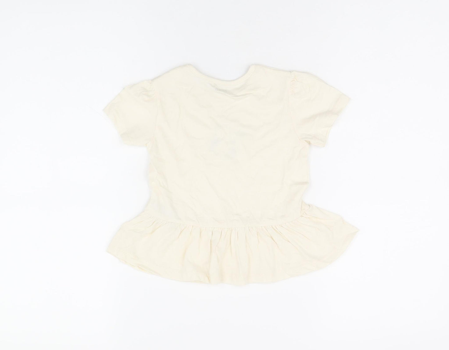 Marks and Spencer Girls Ivory Cotton Basic T-Shirt Size 12-18 Months Round Neck Snap - Panda Print