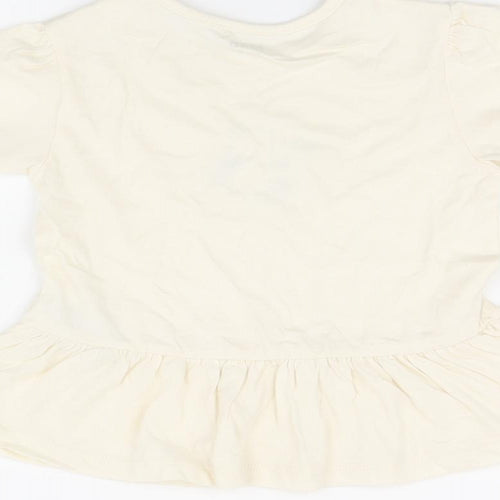Marks and Spencer Girls Ivory Cotton Basic T-Shirt Size 12-18 Months Round Neck Snap - Panda Print