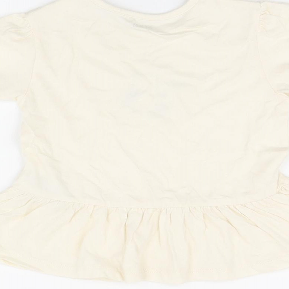 Marks and Spencer Girls Ivory Cotton Basic T-Shirt Size 12-18 Months Round Neck Snap - Panda Print