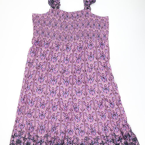 Marks and Spencer Womens Purple Floral Cotton A-Line Size 24 Square Neck Pullover