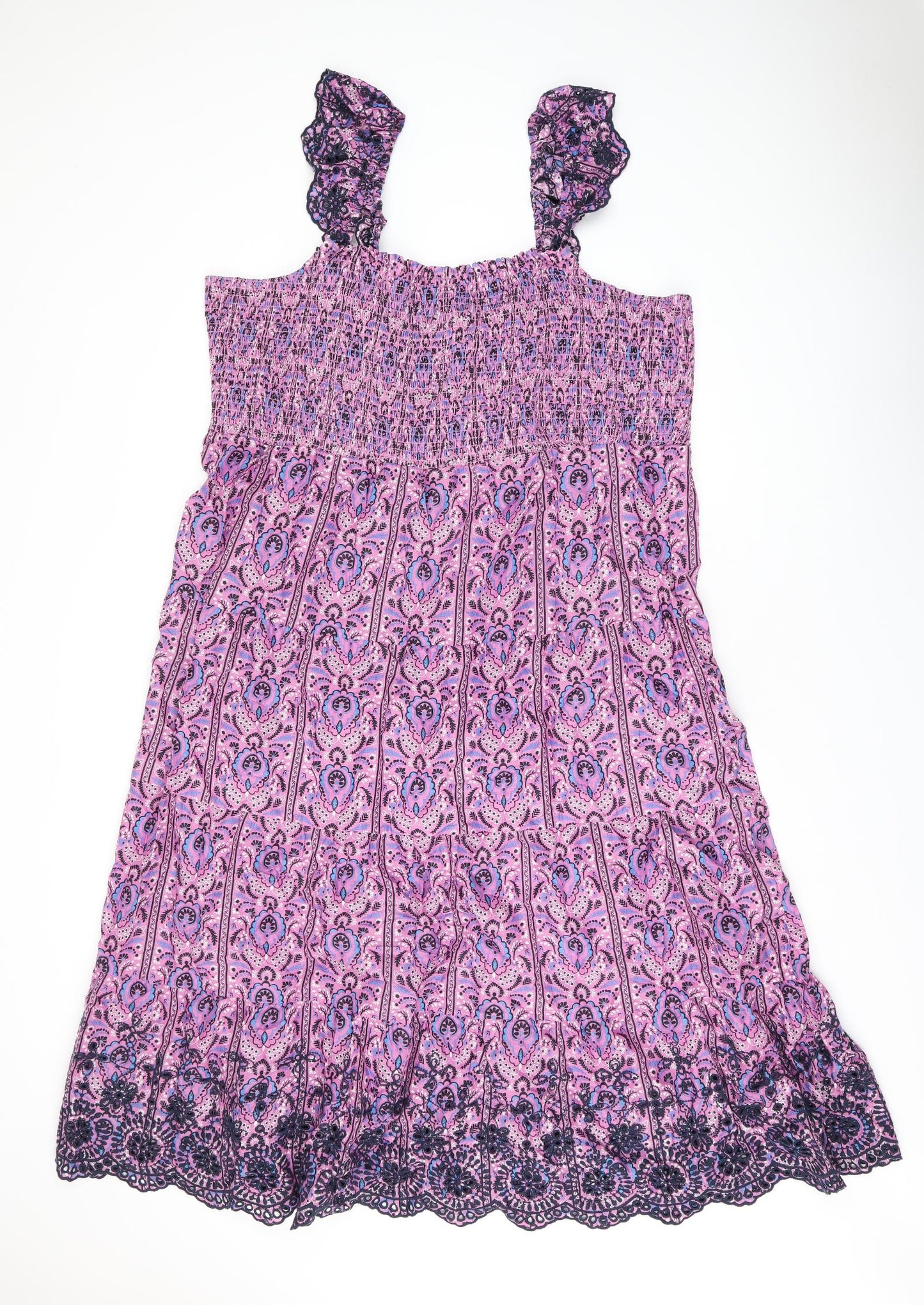 Marks and Spencer Womens Purple Floral Cotton A-Line Size 24 Square Neck Pullover