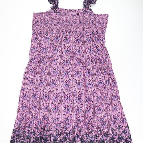 Marks and Spencer Womens Purple Floral Cotton A-Line Size 24 Square Neck Pullover