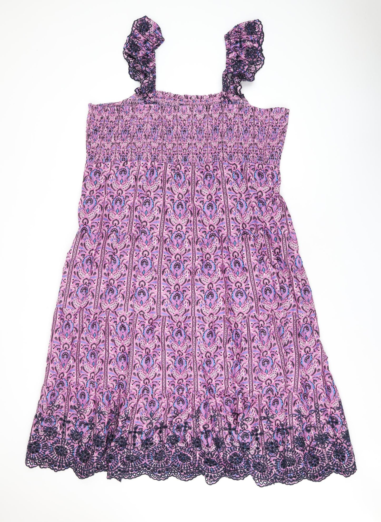 Marks and Spencer Womens Purple Floral Cotton A-Line Size 24 Square Neck Pullover