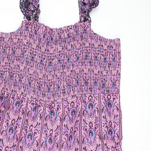 Marks and Spencer Womens Purple Floral Cotton A-Line Size 24 Square Neck Pullover