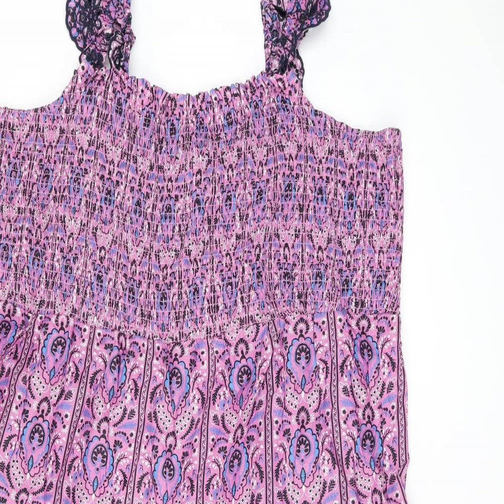 Marks and Spencer Womens Purple Floral Cotton A-Line Size 24 Square Neck Pullover