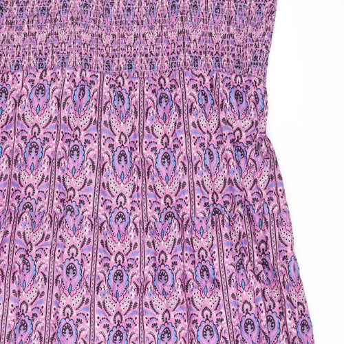 Marks and Spencer Womens Purple Floral Cotton A-Line Size 24 Square Neck Pullover
