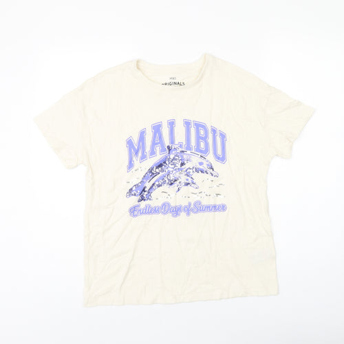 Marks and Spencer Girls Ivory Cotton Basic T-Shirt Size 13-14 Years Round Neck Pullover - Malibu. Dolphin Print