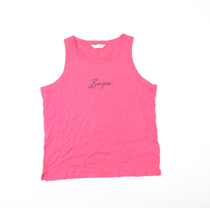 Marks and Spencer Womens Pink Cotton Basic Tank Size L Round Neck - Bonjour