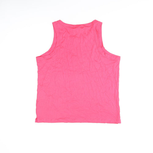 Marks and Spencer Womens Pink Cotton Basic Tank Size L Round Neck - Bonjour