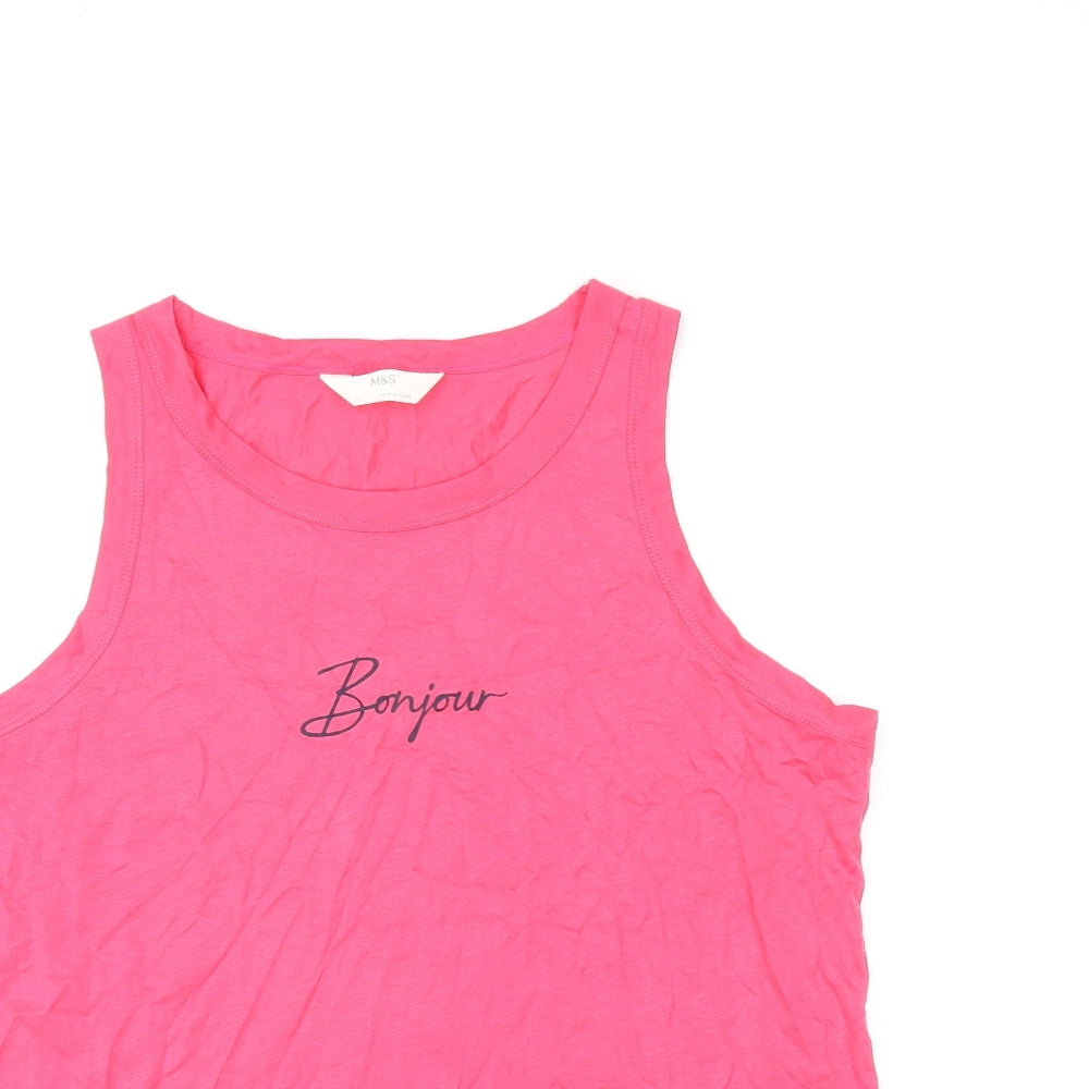 Marks and Spencer Womens Pink Cotton Basic Tank Size L Round Neck - Bonjour
