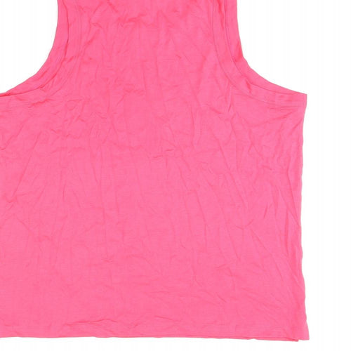 Marks and Spencer Womens Pink Cotton Basic Tank Size L Round Neck - Bonjour