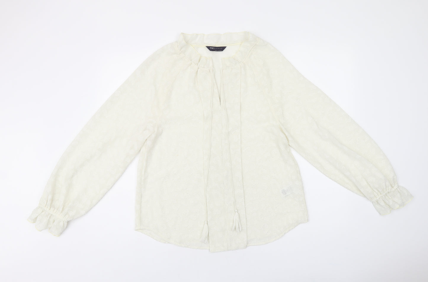 Marks and Spencer Womens Ivory Geometric Polyester Basic Blouse Size 8 V-Neck