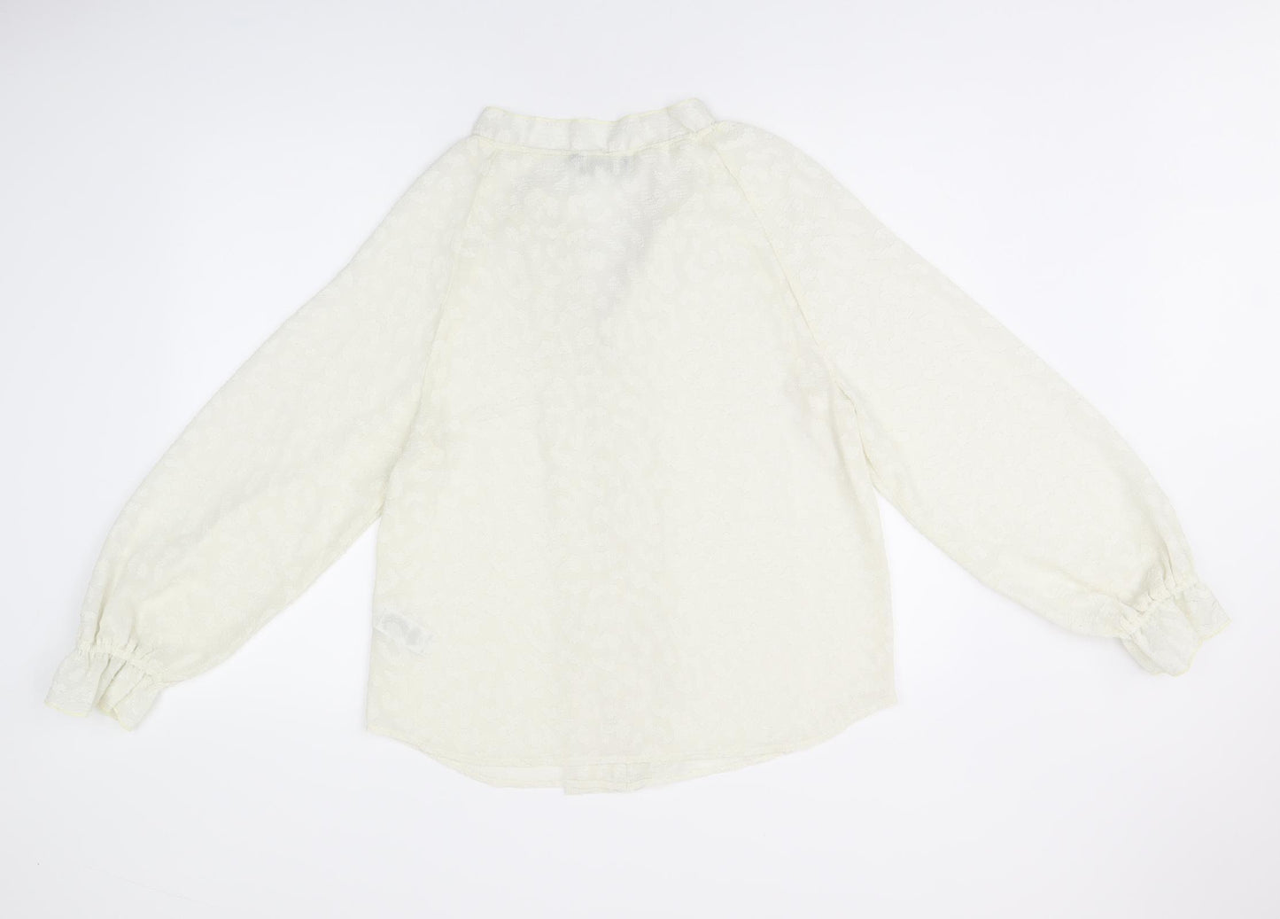 Marks and Spencer Womens Ivory Geometric Polyester Basic Blouse Size 8 V-Neck