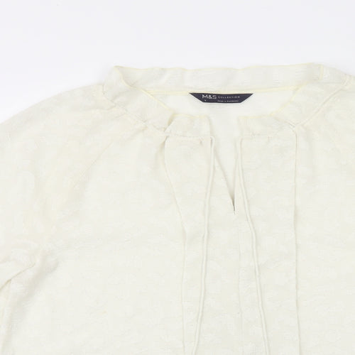Marks and Spencer Womens Ivory Geometric Polyester Basic Blouse Size 8 V-Neck