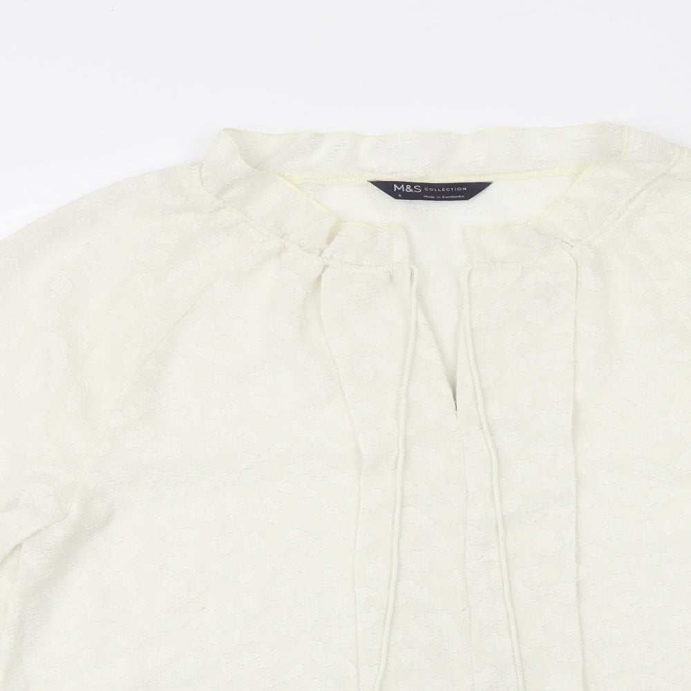 Marks and Spencer Womens Ivory Geometric Polyester Basic Blouse Size 8 V-Neck