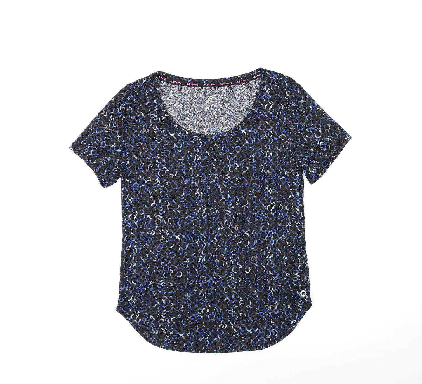 Goodmove Womens Blue Geometric Polyester Basic T-Shirt Size 6 Round Neck Pullover