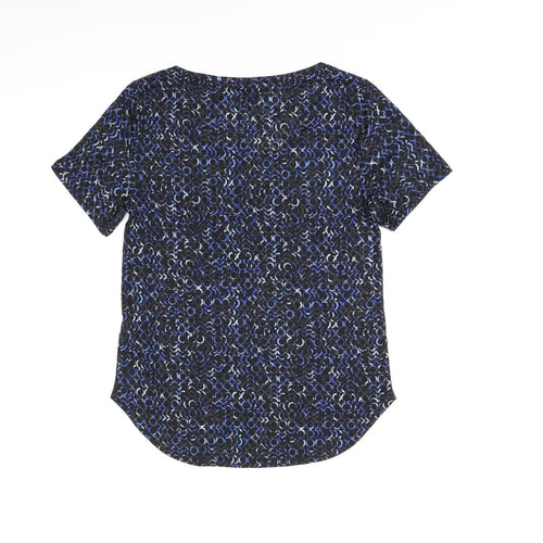 Goodmove Womens Blue Geometric Polyester Basic T-Shirt Size 6 Round Neck Pullover