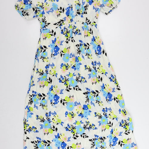 Marks and Spencer Womens Multicoloured Floral Viscose A-Line Size 12 Round Neck Button