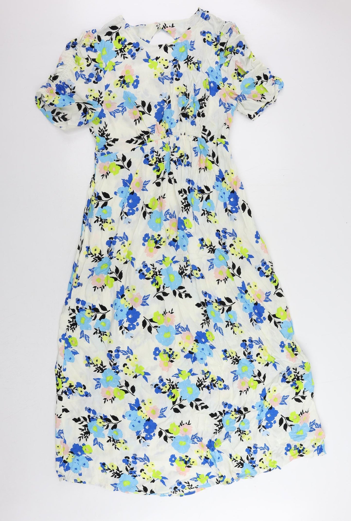 Marks and Spencer Womens Multicoloured Floral Viscose A-Line Size 12 Round Neck Button
