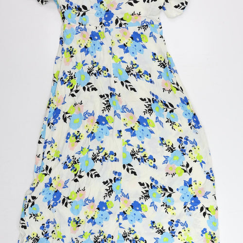 Marks and Spencer Womens Multicoloured Floral Viscose A-Line Size 12 Round Neck Button