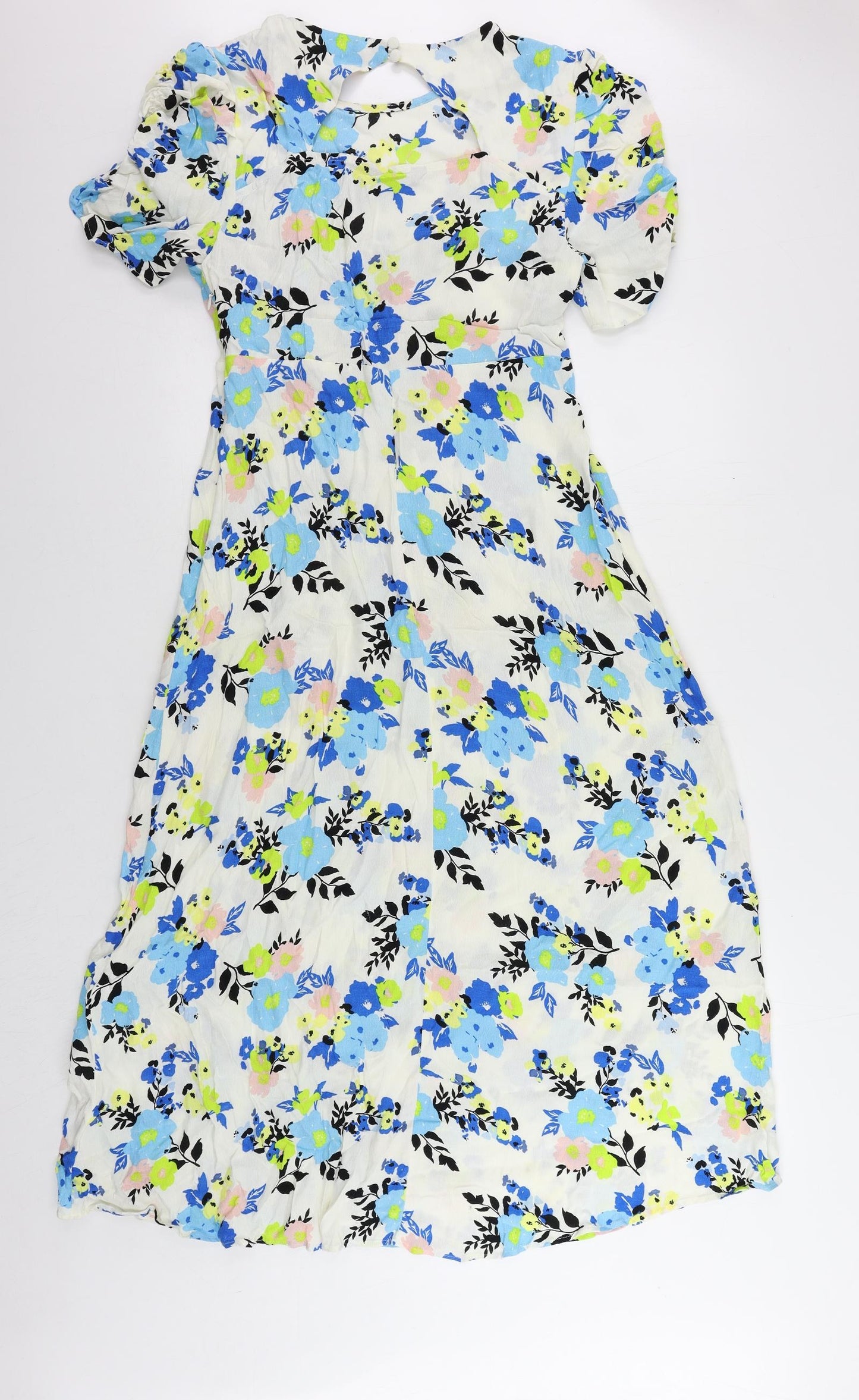 Marks and Spencer Womens Multicoloured Floral Viscose A-Line Size 12 Round Neck Button