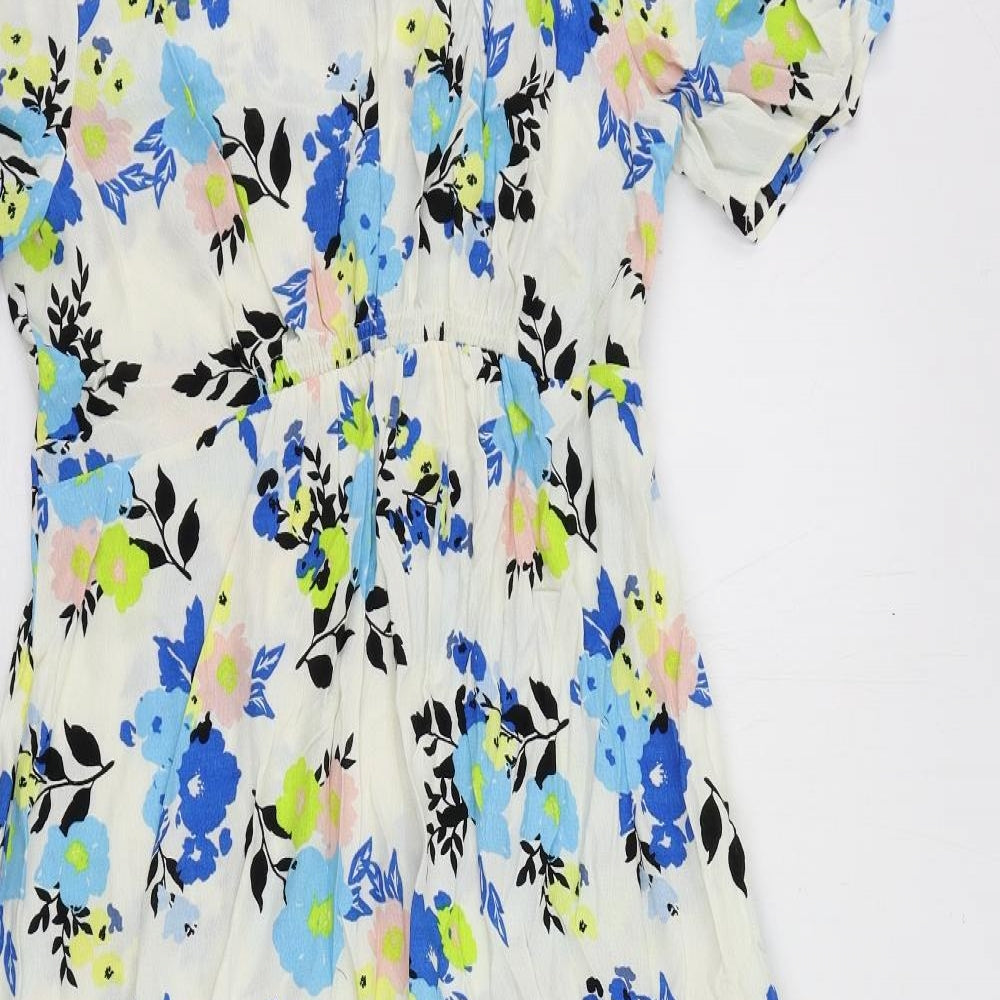 Marks and Spencer Womens Multicoloured Floral Viscose A-Line Size 12 Round Neck Button