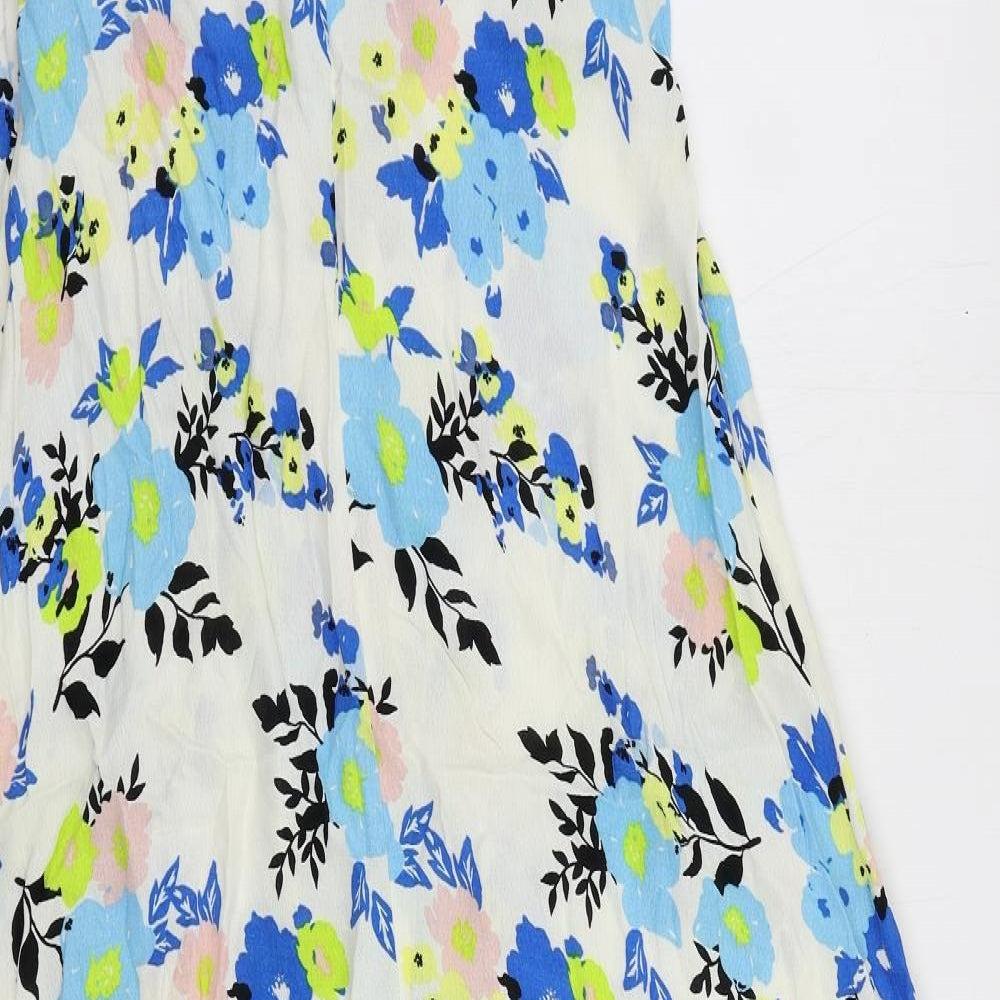 Marks and Spencer Womens Multicoloured Floral Viscose A-Line Size 12 Round Neck Button
