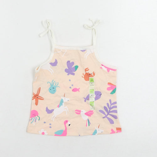 Marks and Spencer Girls Pink Geometric Cotton Camisole Tank Size 2-3 Years Square Neck Pullover
