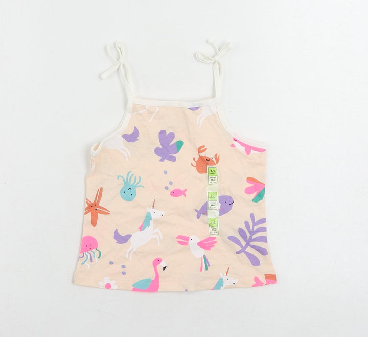Marks and Spencer Girls Pink Geometric Cotton Camisole Tank Size 2-3 Years Square Neck Pullover