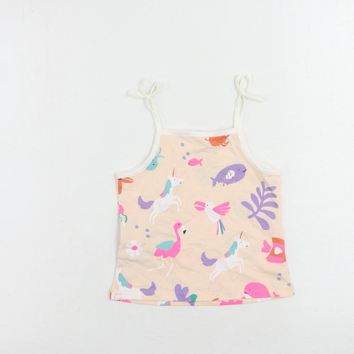 Marks and Spencer Girls Pink Geometric Cotton Camisole Tank Size 2-3 Years Square Neck Pullover