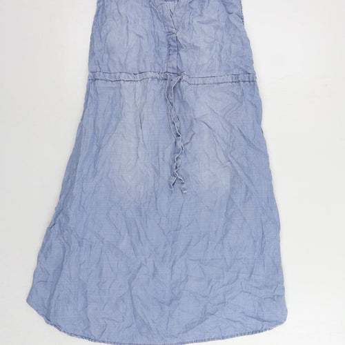 H&M Womens Blue Lyocell Shift Size S V-Neck Drawstring - Pockets