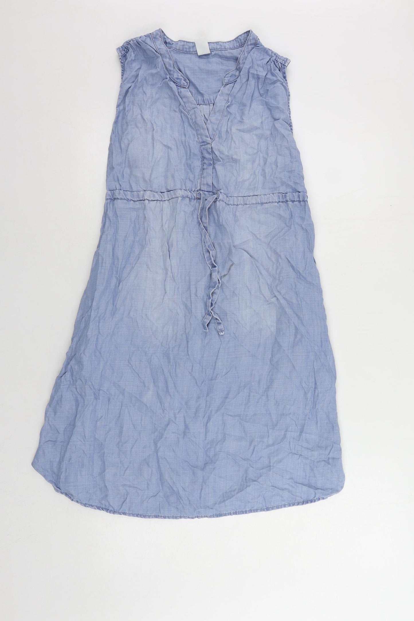H&M Womens Blue Lyocell Shift Size S V-Neck Drawstring - Pockets
