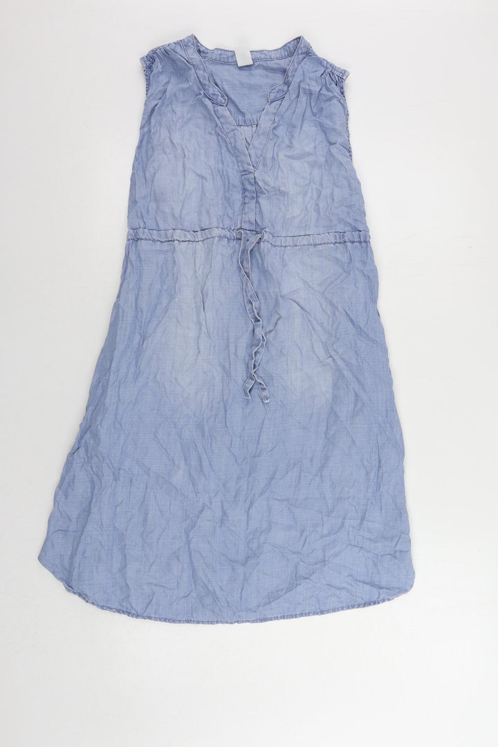 H&M Womens Blue Lyocell Shift Size S V-Neck Drawstring - Pockets