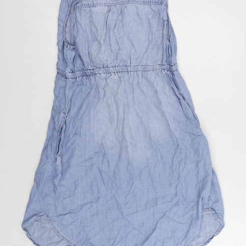 H&M Womens Blue Lyocell Shift Size S V-Neck Drawstring - Pockets