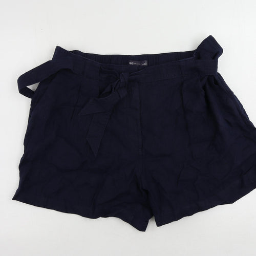 Marks and Spencer Womens Blue Linen Basic Shorts Size 20 L5 in Regular Zip - Belted